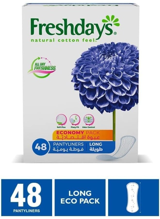 Freshdays Natural Cotton Feel Long Pantyliners Soft Plus Flexy Fit & Odor Control Daily Freshness Economy Pack 48 Liners - Image 5